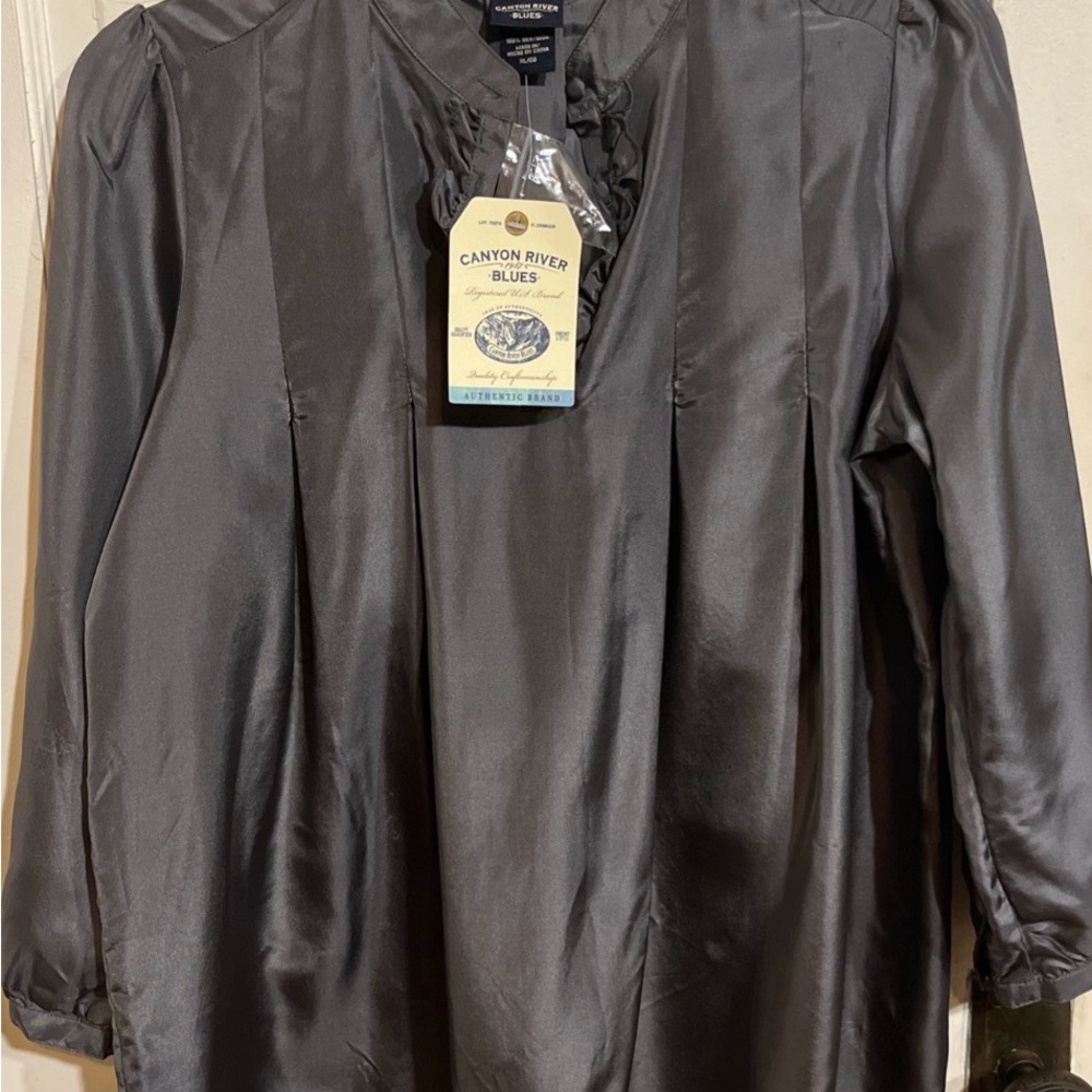 100% silk Canyon River Blues Charcoal Blouse